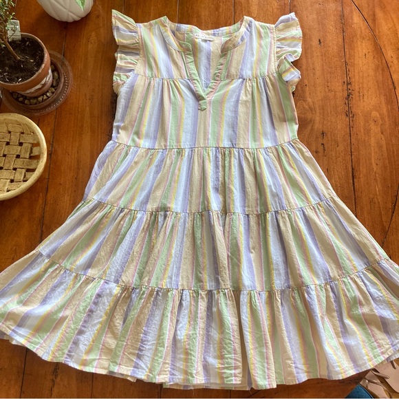 Roller Rabbit 100% cotton Rainbow Striped Ruffle Sleeve Dress size XS - Picture 2 of 8